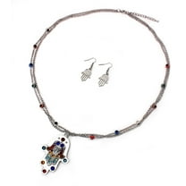 Hamsa Evil Eye Charm Necklace & Earrings Sets - NE-AS3583RHMT