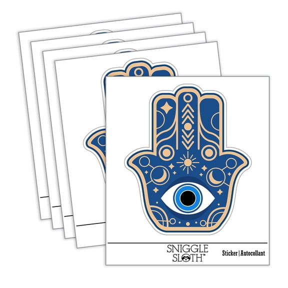 Hamsa Evil Eye Hand Ward Protection Symbol Charm Khamsa Hamesh Car Window Bumper Water Bottle Phone Tablet Laptop Waterproof Vinyl Decal Sticker Set 5-Pack - Gloss Finish - 2.0"