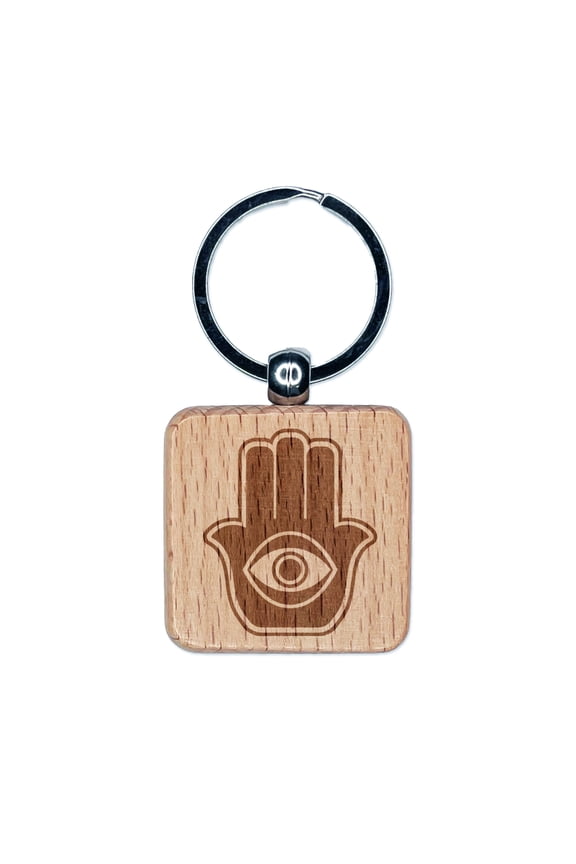 Hamsa Evil Eye Hand Ward Protection Symbol Charm Khamsa Hamesh Square Keychain Charm Tag - Engraved Wood