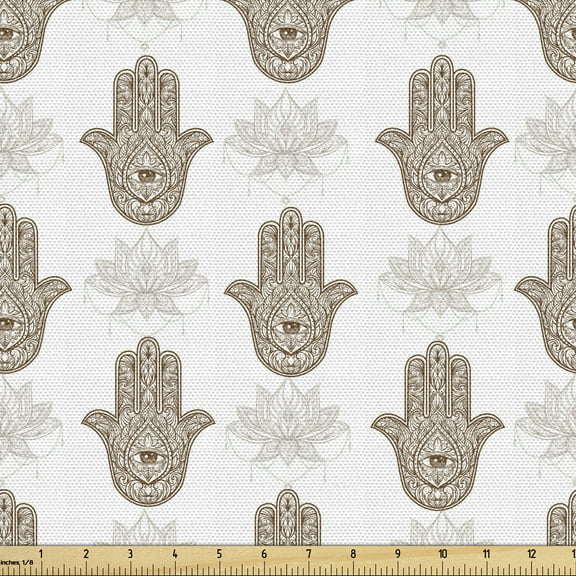 Ambesonne Hamsa Fabric by the Yard Upholstery, Mandala Inspired Motif, 1 Yard, Caramel