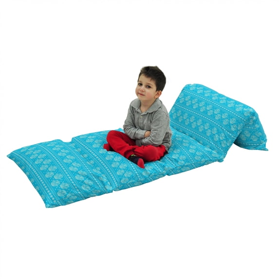 Hamsa Floor Pillow Lounger Cover, Theme Hamsa Hands Geometric and Floral Pattern Evil Eye Protection, Nap Mat Printed Fabric Case for 5 Pillows, 88" x 27", Blue, by Ambesonne