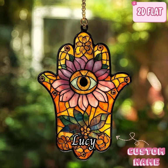 Hamsa Hand 2D Flat Acrylic Suncatcher - Protection Eye Lotus Flower Window Hanging | Spiritual Boho Home Decor Gift for Her
