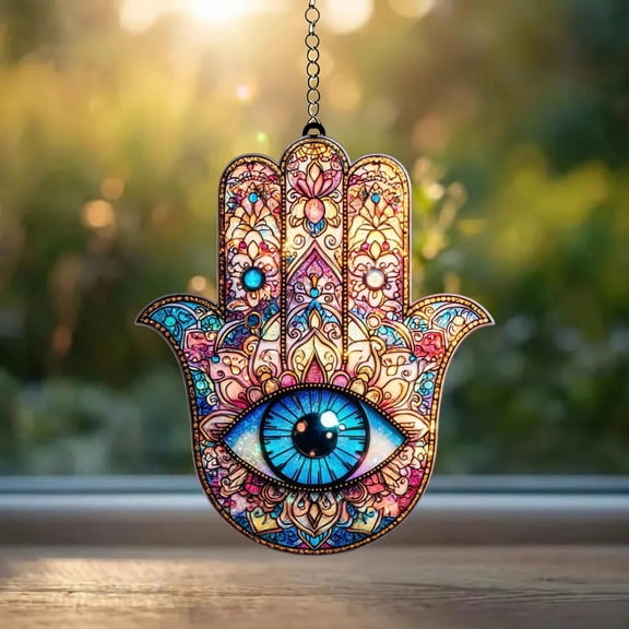 Hamsa Hand Acrylic Suncatcher, Evil Eye Window Hanging, Spiritual Protection Decor, Boho Home Ornament, Mystical Gift