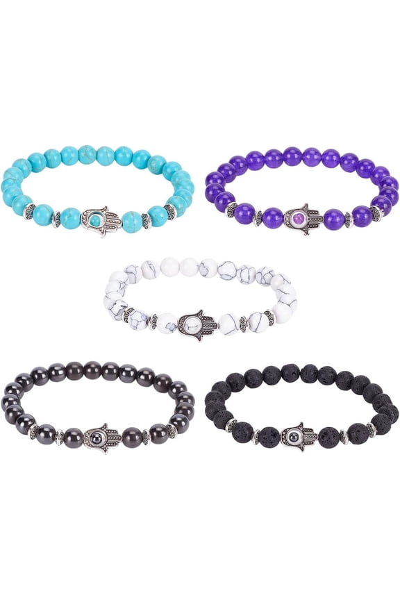 Hamsa Hand Beaded Bracelet Hamsa Hand Protection Stone Bracelet Beads Hamsa Bracelet Natural Stone Hand Charm Beaded Couples Bracelets Gift for Men Women on Christmas colorful DIY