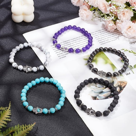 Hamsa Hand Beaded Bracelet Hamsa Hand Protection Stone Bracelet Beads Hamsa Bracelet Natural Stone Hand Charm Beaded Couples Bracelets Gift for Men Women on Christmas