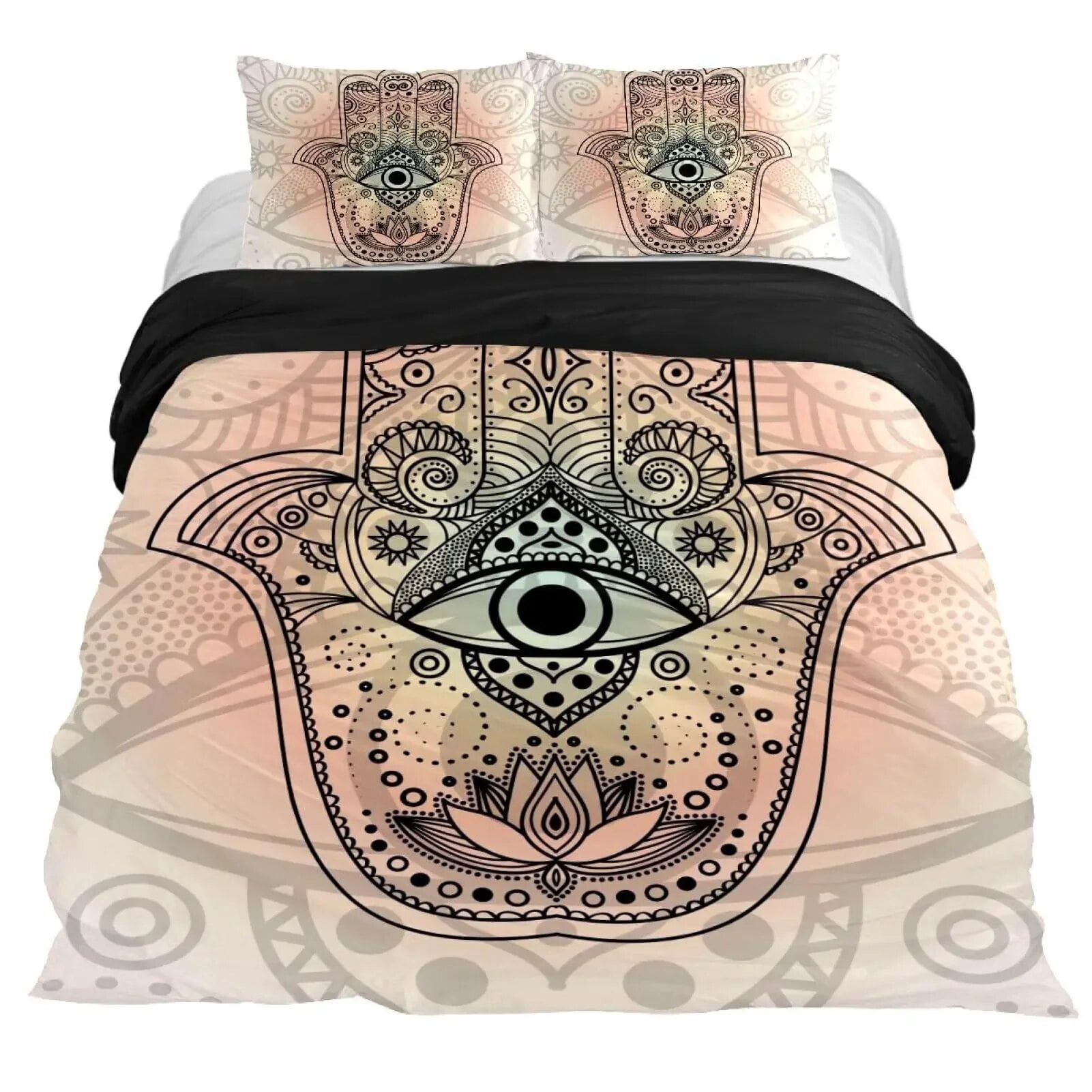 Hamsa Hand Bedding Set Boho Mandala Duvet Cover Set Black Gold Bohemia
