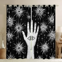 Hamsa Hand 30%-50% Blackout Curtains (38Wx45L),Gothic Eyes Theme Curtains & Drapes,Vintage Geometric Pattern Window Curtains Boho Exotic Window Treatments 2 Panels,Black White