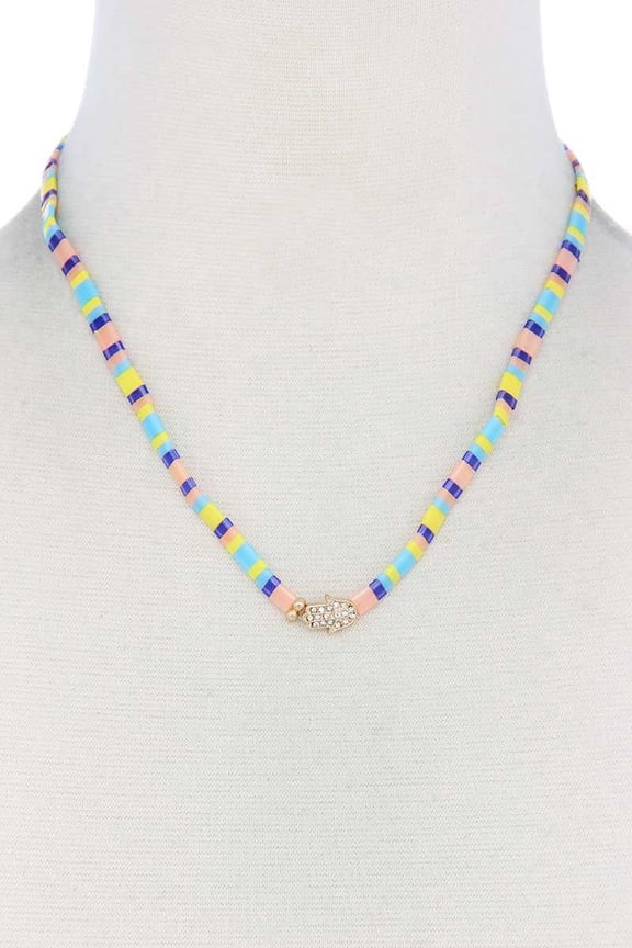 Hamsa Hand Charm Color Block Necklace Multi 1