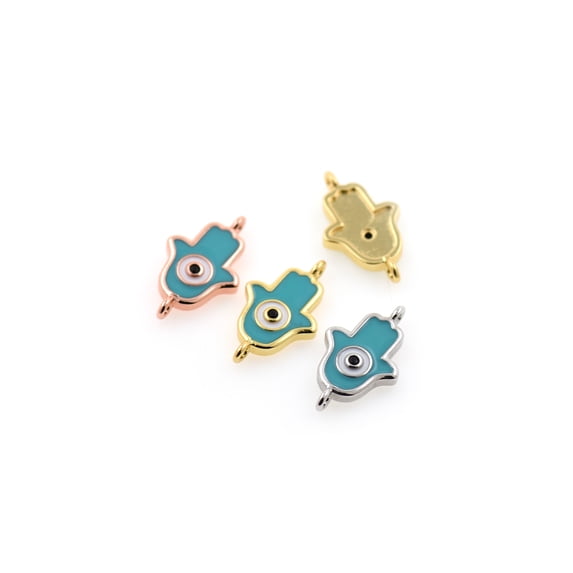 Hamsa Hand Connector Spacers,Turquoise Enamel Evil Eye Links,DIY Jewelry Supplies 16x10mm 10Pcs