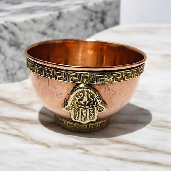Hamsa-Hand Copper Offering Bowl for Altar Use, Rituals, Incense, Smudging, Decoration