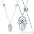 thumbnail image 1 of Hamsa Hand Evil Eye Bead Charm w/ CZ Pendant & Chain Necklace in .925 Sterling Silver, 1 of 2