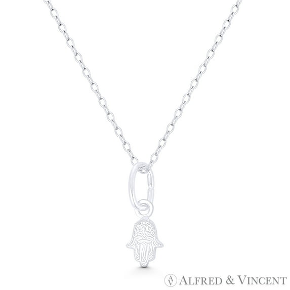 Hamsa Hand Evil Eye Charm Etched-Detail 17x6mm (0.7x0.2in) Pendant in .925 Sterling Silver