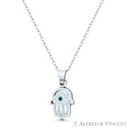 Hamsa Hand Evil Eye Charm Glass Bead Pendant in .925 Sterling Silver w/ Rhodium - Solid White