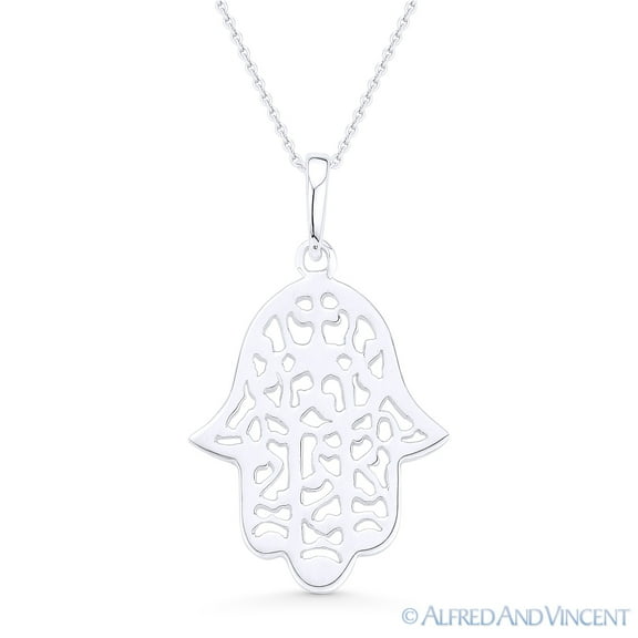 Hamsa Hand Evil Eye Charm Pendant & Chain Necklace in .925 Sterling Silver