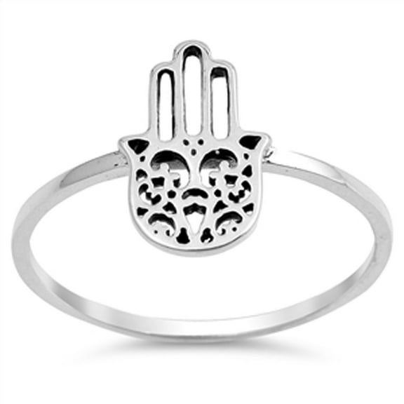 Hamsa Hand Evil Eye Good Luck Ring .925 Sterling Silver Band Jewelry Female Male Unisex Size 5