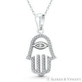 thumbnail image 1 of Hamsa Hand Evil Eye Luck Charm CZ Crystal Pendant & Chain Necklace in .925 Sterling Silver w/ Rhodium, 1 of 1