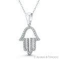 thumbnail image 1 of Hamsa Hand Evil Eye Luck Charm CZ Crystal Pendant & Chain Necklace in .925 Sterling Silver w/ Rhodium, 1 of 1