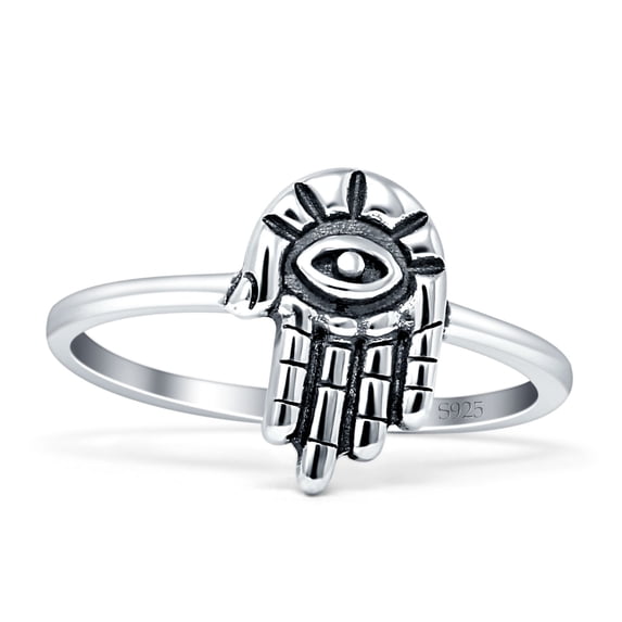 Hamsa Hand Evil Eye Ring Oxidized 925 Sterling Silver Size 9