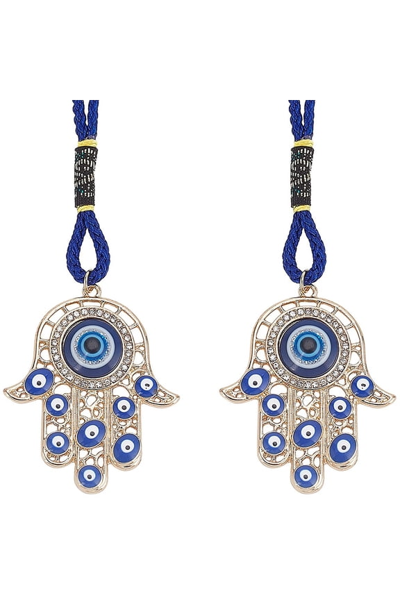 Hamsa Hand/Hand of Miriam with Alloy Enamel Pendant Decoration Polyester Loop Car Rearview Mirror Ornament Golden 143mm