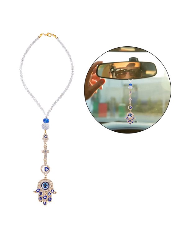 Hamsa Hand/Hand of Miriam with Pendant Decoration with Glass Beaded Chain and Alloy Lobster Clasps for Car Hanging Ornament Golden 306mm