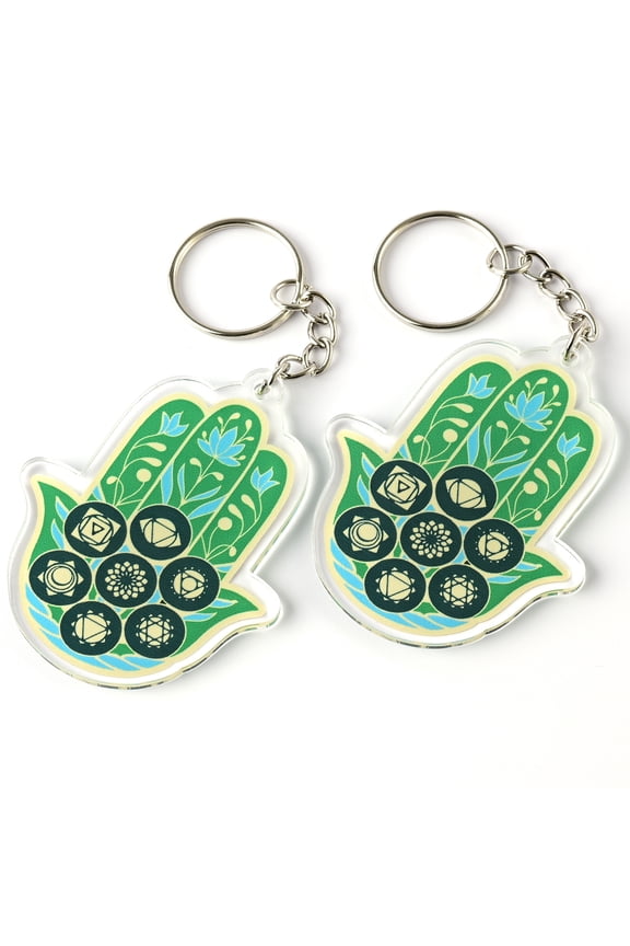 Hamsa Hand Life Force Amulet Feng Shui Keychains, Feng Shui Symbol for Protection and Blessing, Feng Shui Gift, Lightweight Acrylic, Made In USA, (2 Pack)