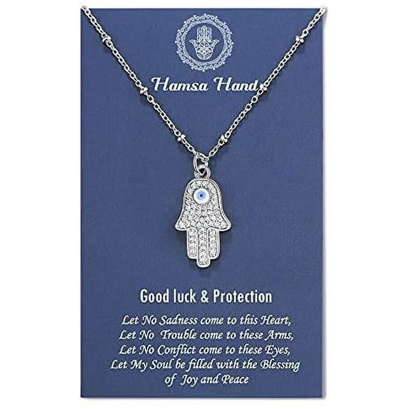 Hamsa Hand Necklace Hand of Fatima Evil Eye Protection Good Luck Gifts
