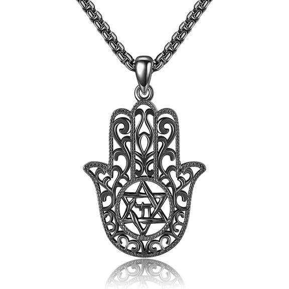Hamsa Hand Necklace S925 Sterling Silver Hamsa Hand Pendant Necklace Jewelry Gifts for Men