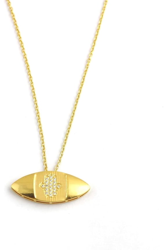 Hamsa Hand Necklace - Sterling Silver Handmade Necklace - CZ Pendant Necklace - Pendant Chain For Her - Birthday Gift