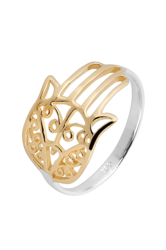 Hamsa Hand Of Protection Gold Vermeil over Sterling Silver Ring-9