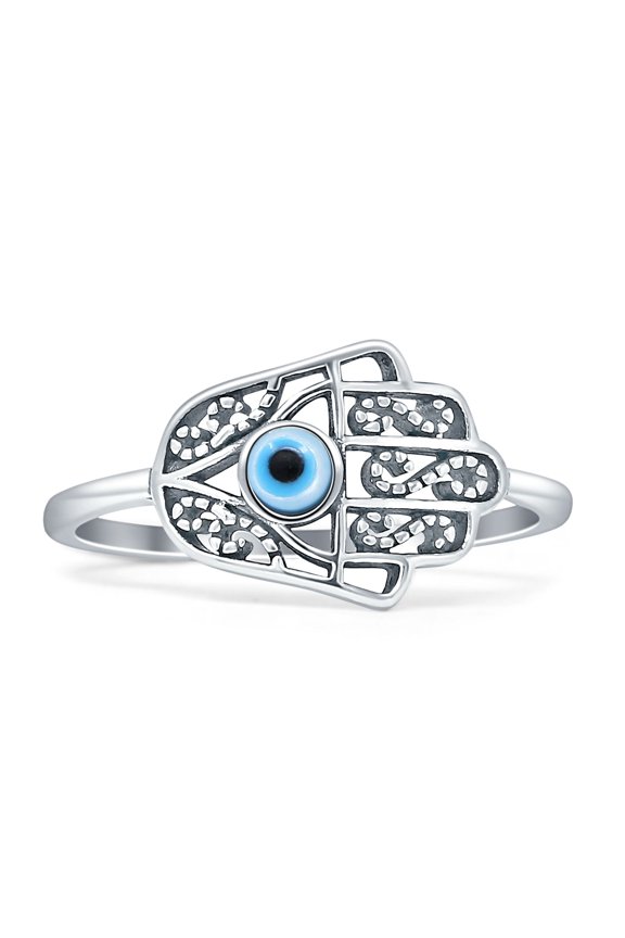 Hamsa Hand Oxidized Ring 925 Sterling Silver Size 8