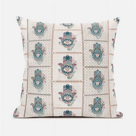 Hamsa Hand Paisley Duo Indoor/Outdoor Pillow in Off-White Orange 20x20