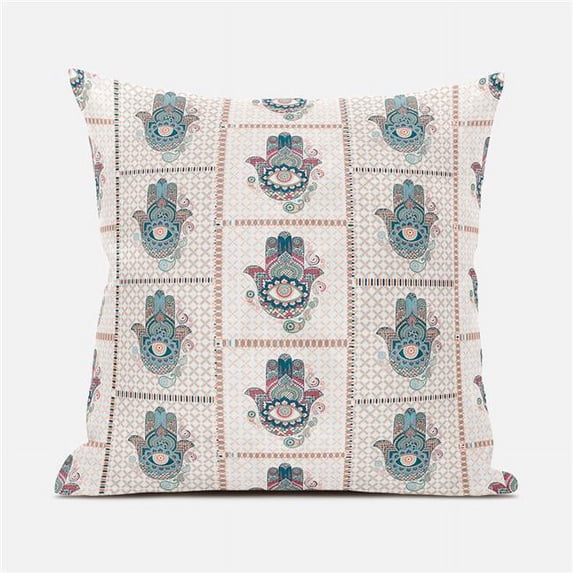 Hamsa Hand Paisley Duo Indoor/Outdoor Pillow with Removable Cover in Off-White Orange20x20