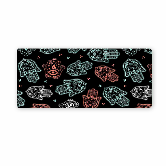 Hamsa Hand Pattern Mouse Pad 35.4 x 15.8 inches Rubber Desk Mat with Turquoise Coral White Design for Office Gaming Workstation