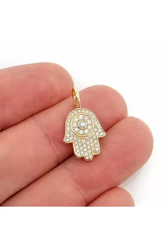 Hamsa Hand Pendant 14K Yellow Gold Plated 2Ct Round Cut Lab-Created Diamond