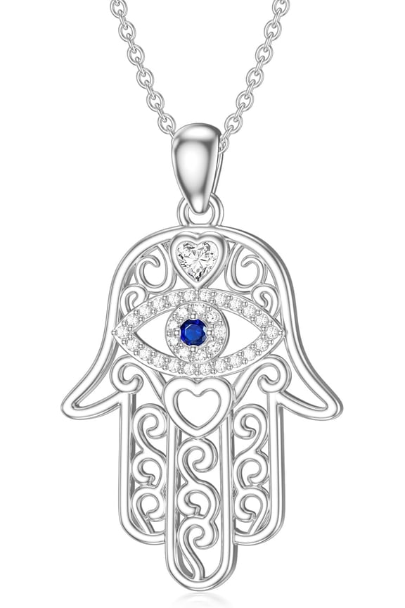 Hamsa Hand Pendant Necklace for Women Amulet Pendant 925 Sterling Silver Evil Eye Hamsa Pendant Necklace Jewelry Gifts for Mother Wife