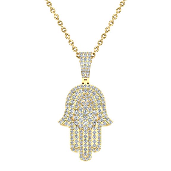 Hamsa Hand Pendant Round Brilliant Diamond Necklace for Men/Women 18K Gold 2.00 carat (G,VS1)