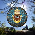 thumbnail image 1 of Hamsa Hand Stained Glass Suncatcher, Hand of Fatima Protection Window Hanging, Spiritual Home Decor, Unique Gift Ornament, 1 of 5