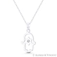 thumbnail image 1 of Hamsa Hand & Star of David Solitaire CZ Charm 24x13mm (0.8x0.5in) Pendant & Chain Necklace in .925 Sterling Silver, 1 of 1