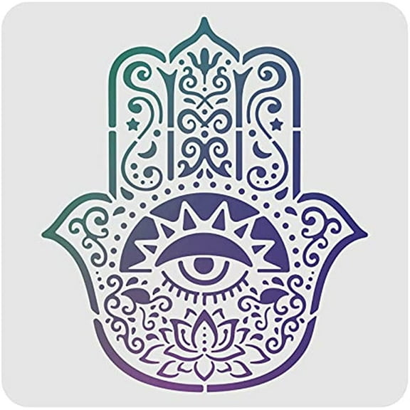 Hamsa Hand Stencil Template Plastic Mandala Hand Drawing Painting Stencils Square Reusable Stencils for Wood Wall Furniture Floor Fabric Painting