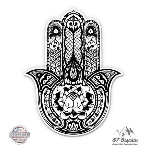 Hamsa Hand With Lotus - 12" Vinyl Sticker Waterproof Decal