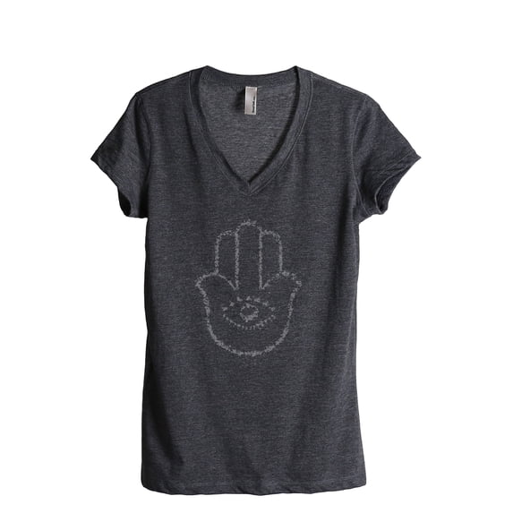 Hamsa Hand Women's Fashion Relaxed V-Neck T-Shirt Tee Charcoal Grey Small