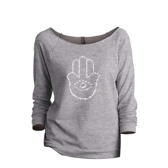 Hamsa Hand Women's Fashion Slouchy 3/4 Sleeves Raglan Lightweight Sweatshirt Sport Grey X-Large