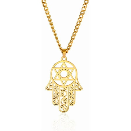 Hamsa Hand of Fatima Hexagram Necklace Star of David Evil Eye Pendant Jewish Female Protection Amulet Symbol Jewelry Women Men