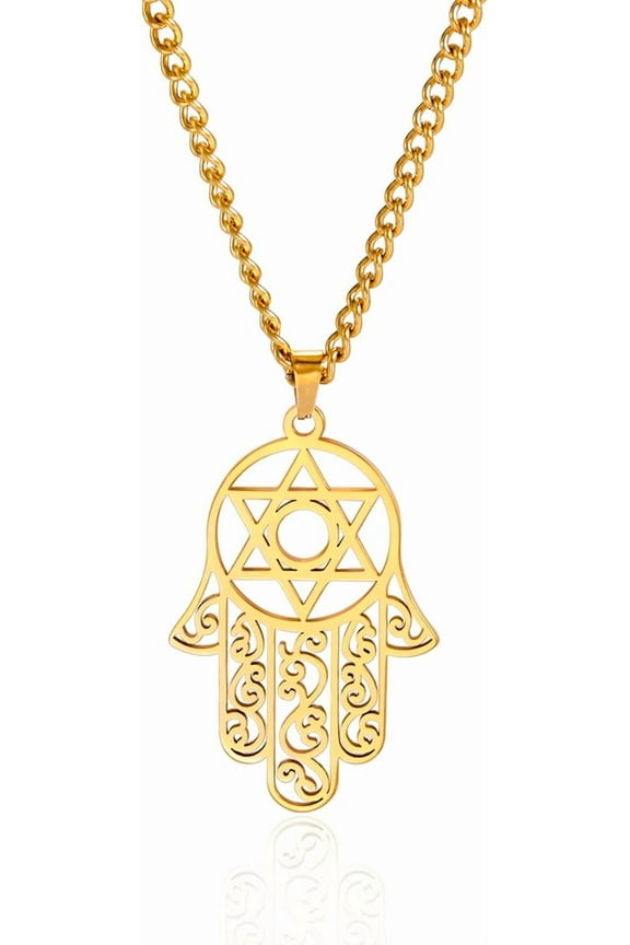 Hamsa Hand of Fatima Hexagram Necklace Star of David Evil Eye Pendant Jewish Female Protection Amulet Symbol Jewelry Women Men