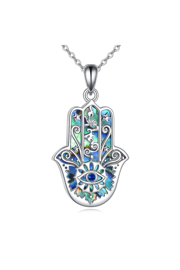Hamsa Hand of Fatima Necklace S925 Sterling Silver Evil Eye Pendant Jewelry with Cubic Zirconia for Women