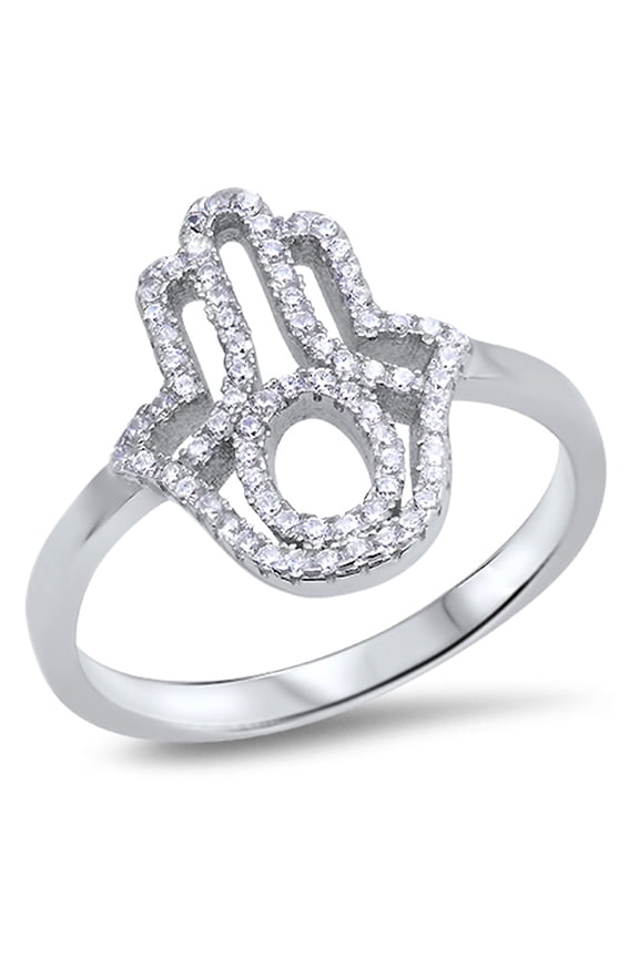 Hamsa Hand of God White Cubic Zirconia Filigree Ring 925 Sterling Silver Band Jewelry Female Size 4