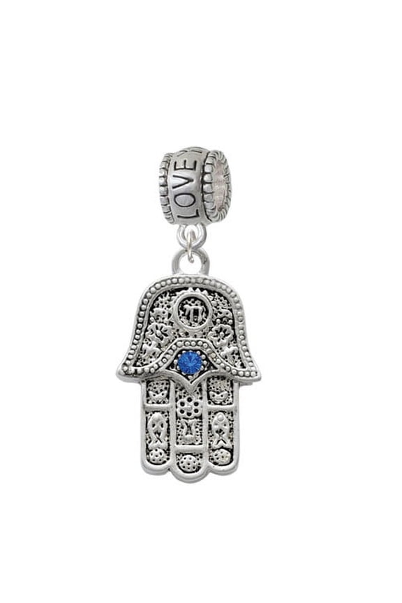 Hamsa Hand with Blue Crystal - Love You More Charm Bead