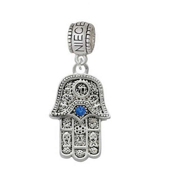 Hamsa Hand with Blue Crystal - Niece Charm Bead