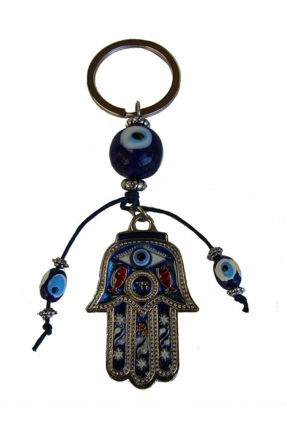 Hamsa Hand with Blue Evil Eyes Protection Keychain