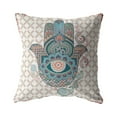 thumbnail image 1 of Hamsa Indoor/Outdoor Broadcloth Fabric Pillow in Blue on Orange 16x16, 1 of 8